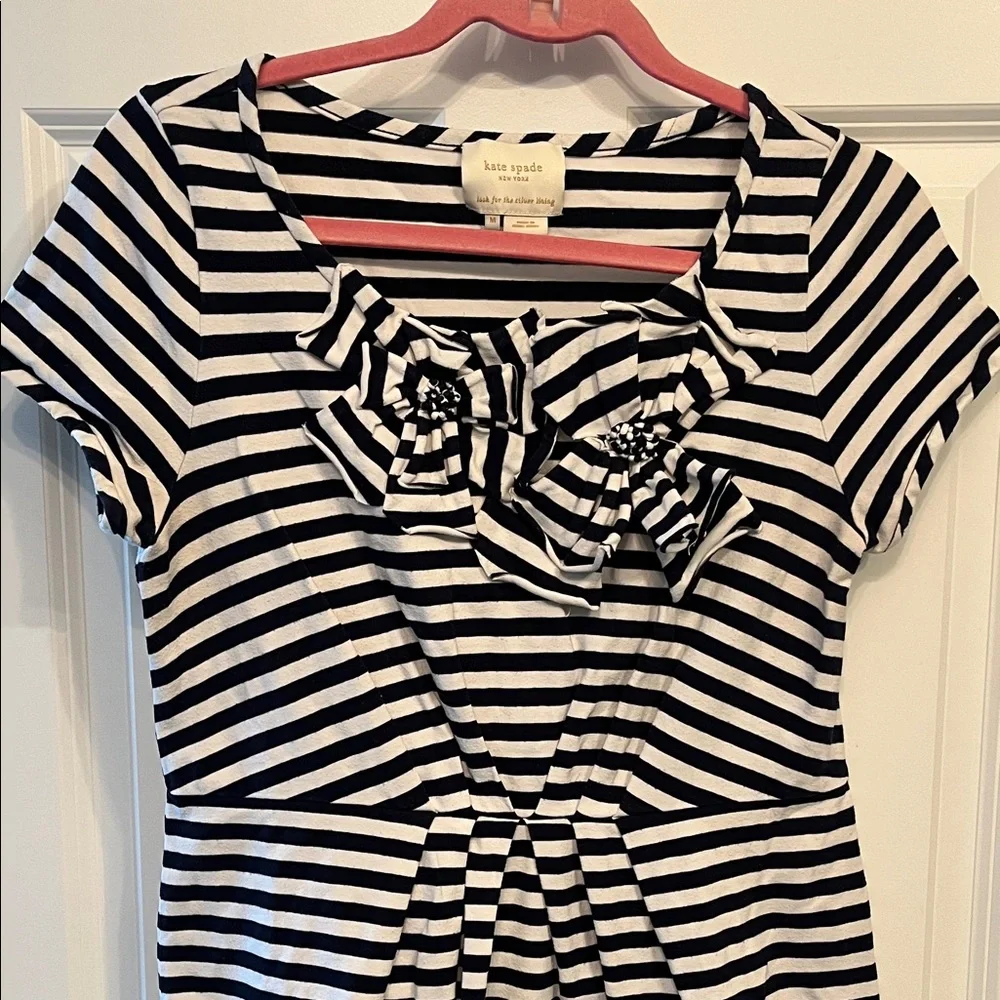 kate spade Black and White Striped Mini Dress with Ruffle Detail
